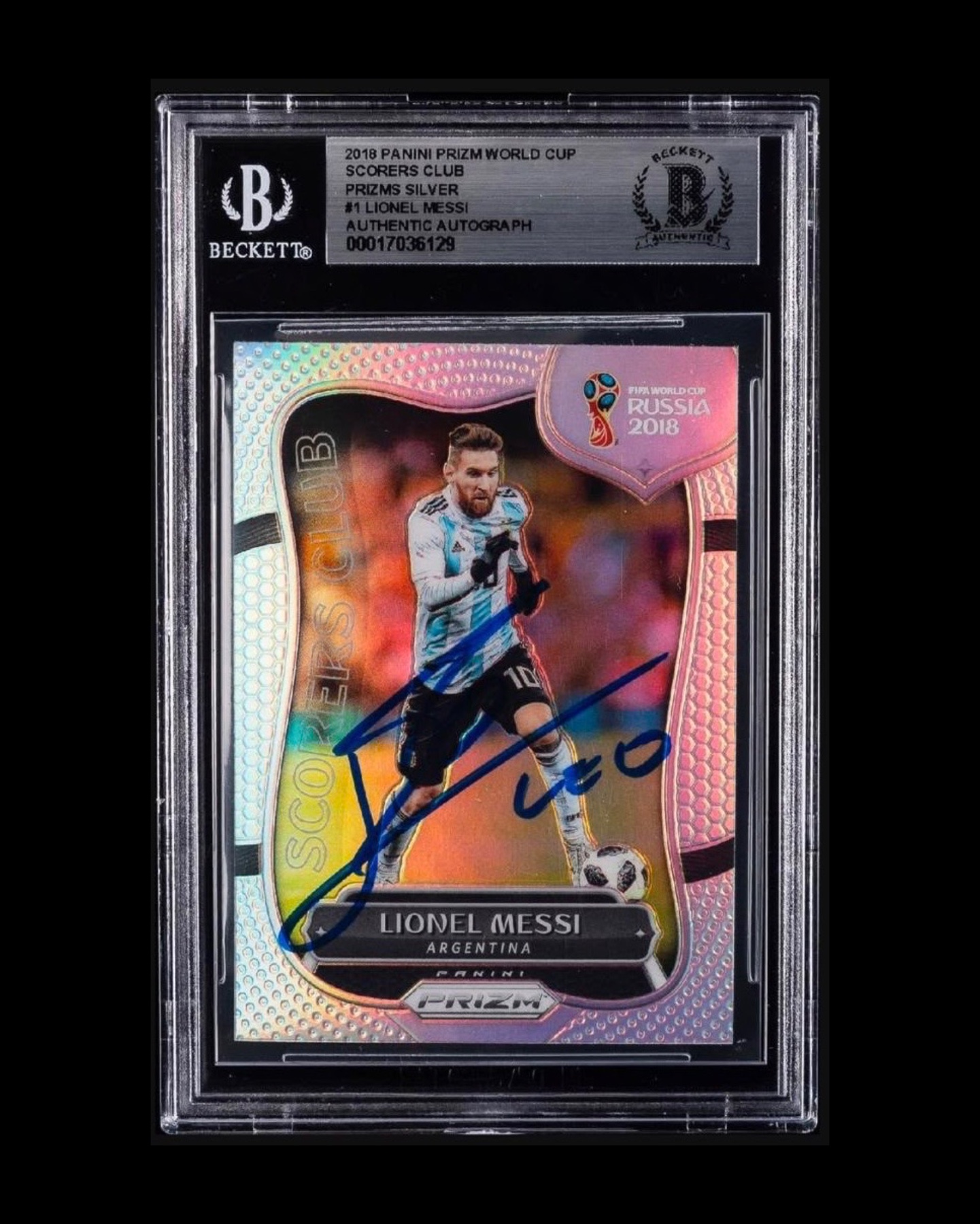 Lionel Messi 2018 Panini Prizm World Cup – Silver Prizm Autograph