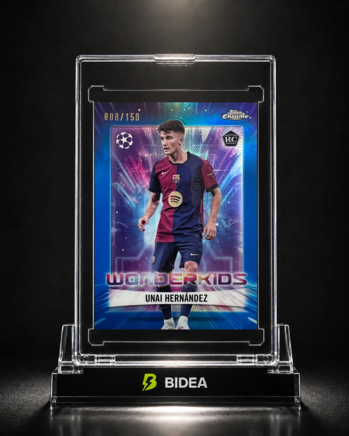 2024-25 Topps Chrome UCC Barcelona RC Unai Hernandez Blue Refractor 008/150
