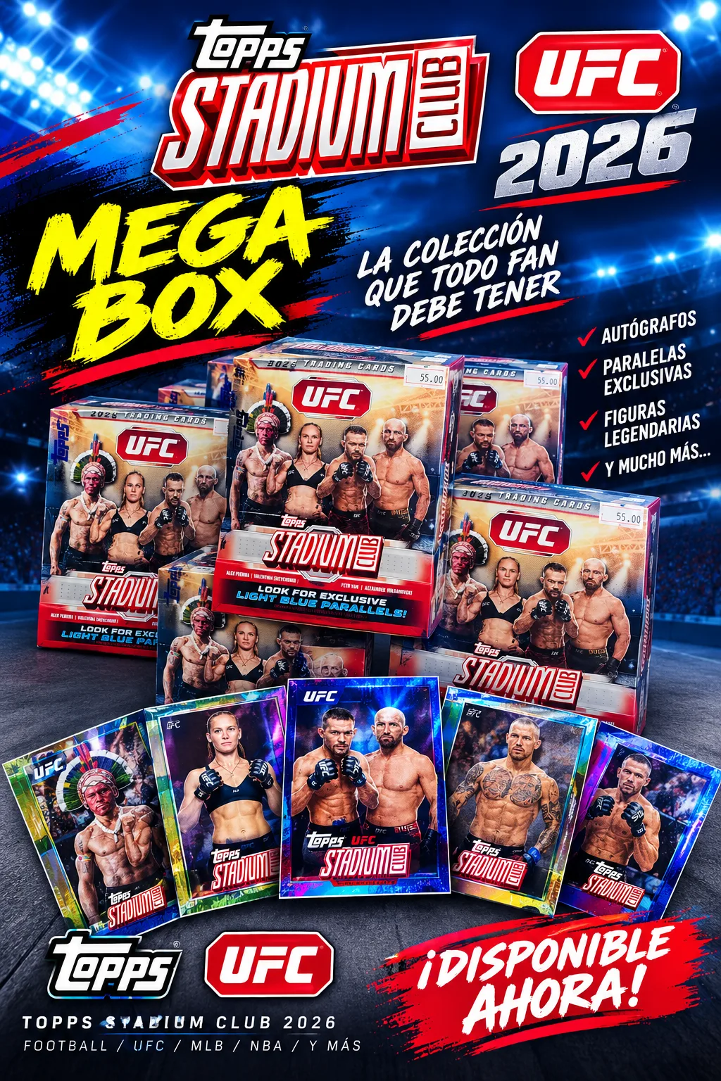 $11. SOBRE. (10 TARJETAS) BREAKE 7 MEGA BOX TOPPS STADIUM CLUB UFC 2026