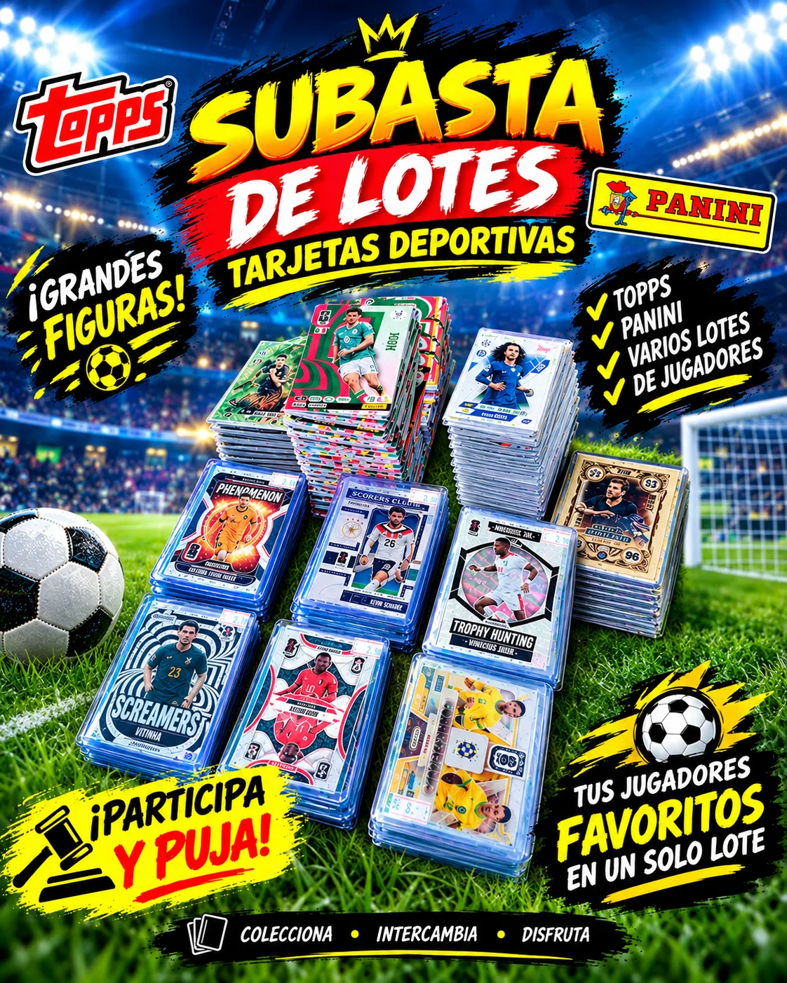 SUBASTA DE 12 LOTES DE TARJETAS TOPPS Y PANINI